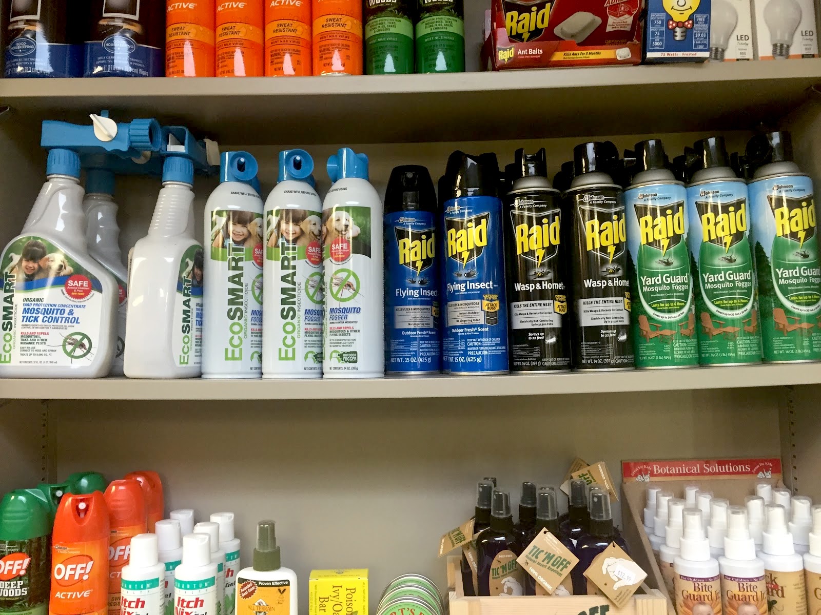Shelves of different kinds of tick repellants.